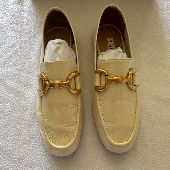 Anthropologie Bibi Lou Zagreb Patent Leather Gold Horsebit Loafers Cream 37 - Picture 1 of 14
